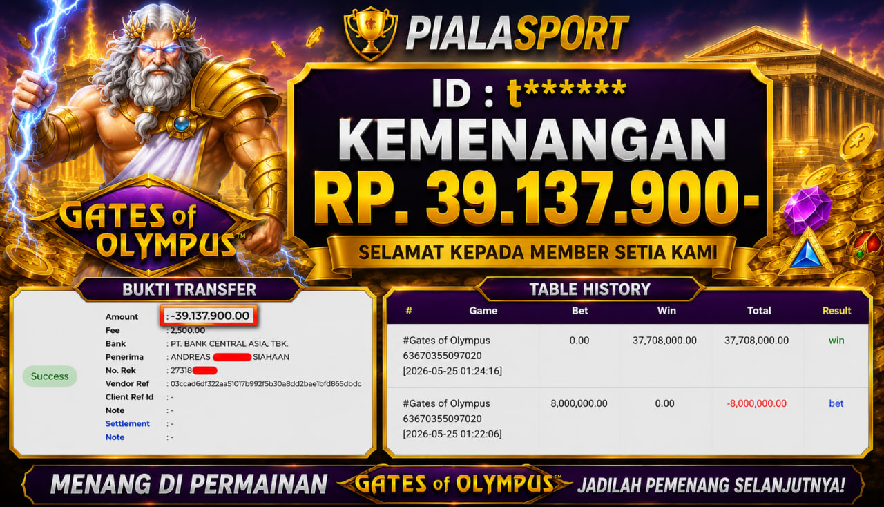 PIALASPORT JACKPOT SLOT GATES OF OLYMPUS Rp.39.137.900,- LUNAS