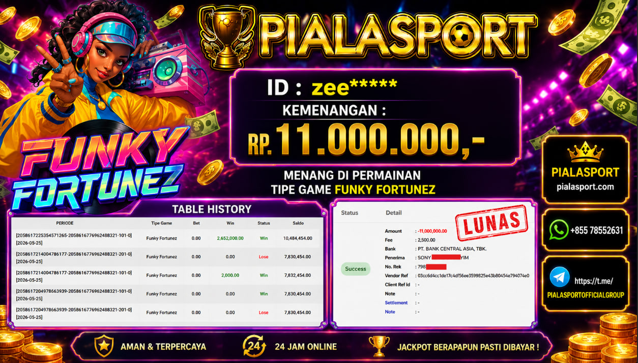 PIALASPORT JACKPOT SLOT FUNKY FORTUNEZ Rp.11.000.000,- LUNAS