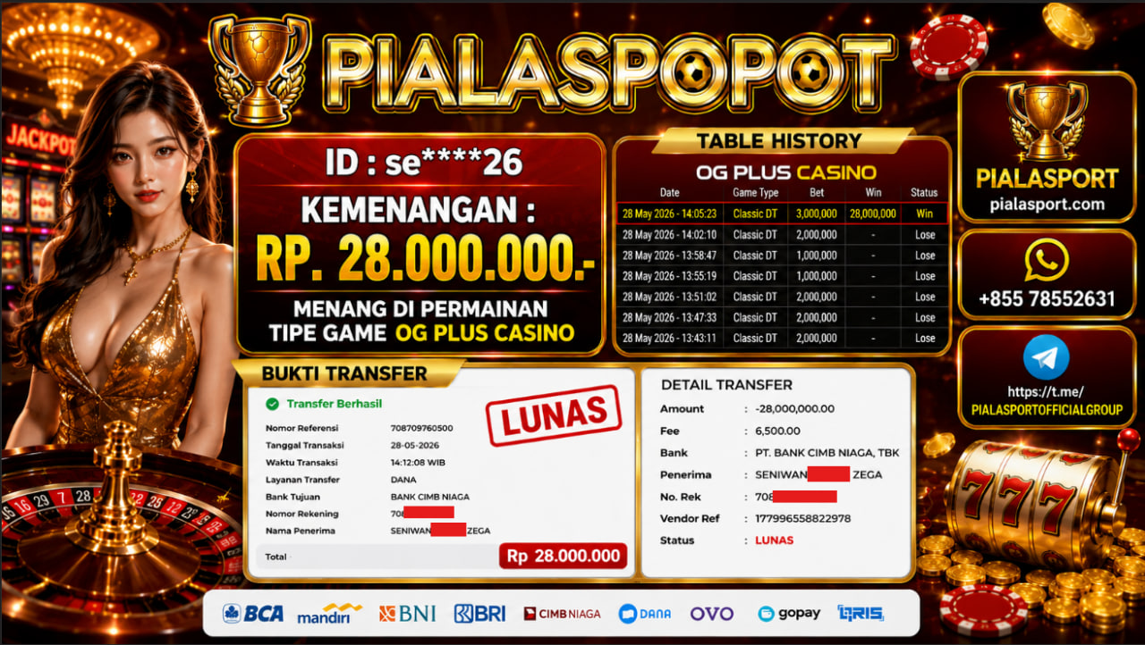 PIALASPORT JACKPOT CASINO OG PLUS Rp.28.000.000,- LUNAS