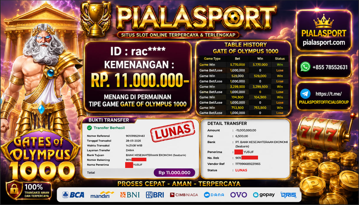 PIALASPORT JACKPOT SLOT GATE OF OLYMPUS 1000 Rp.11.000.000,- LUNAS