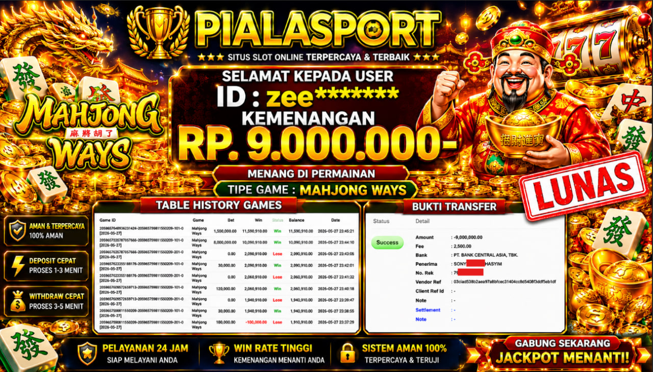 PIALASPORT JACKPOT SLOT MAHJONG WAYS Rp.9.000.000,- LUNAS