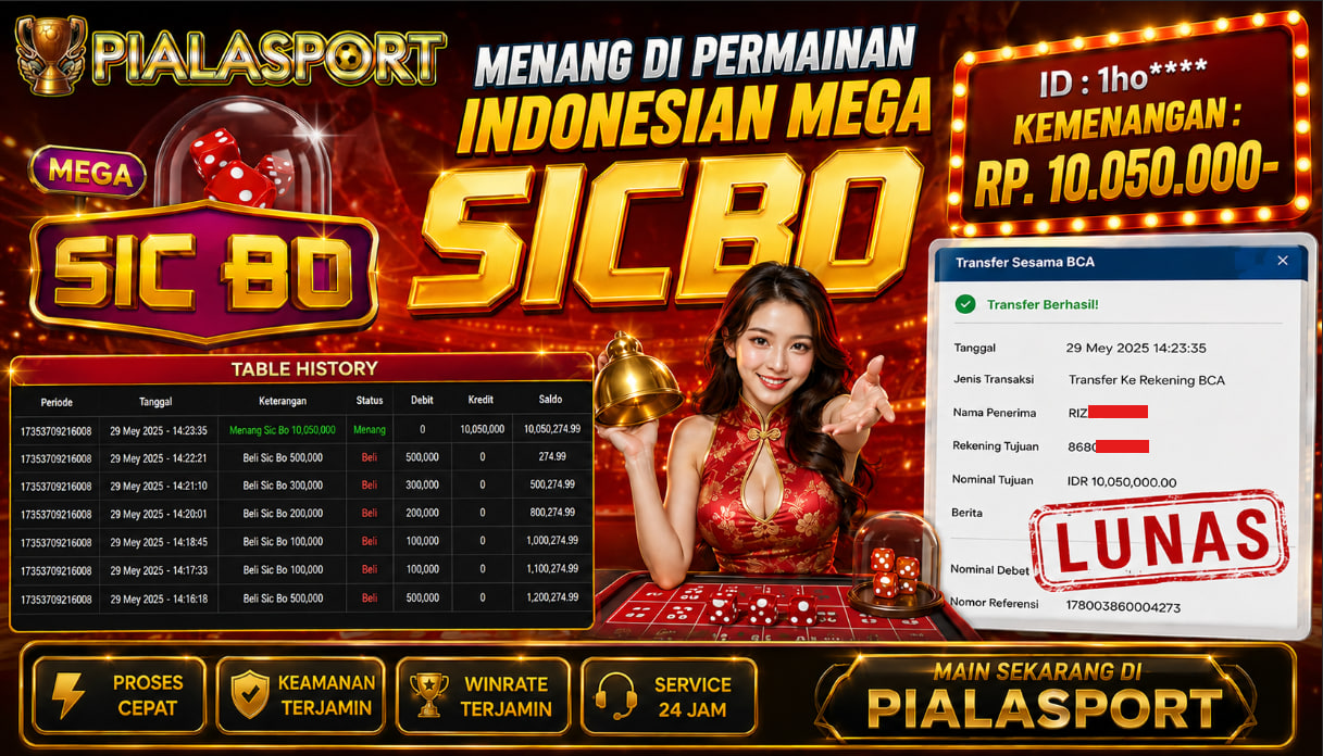 PIALASPORT JACKPOT PRAGMATIC PLAY MEGA SIC BO Rp.10.050.000,- LUNAS
