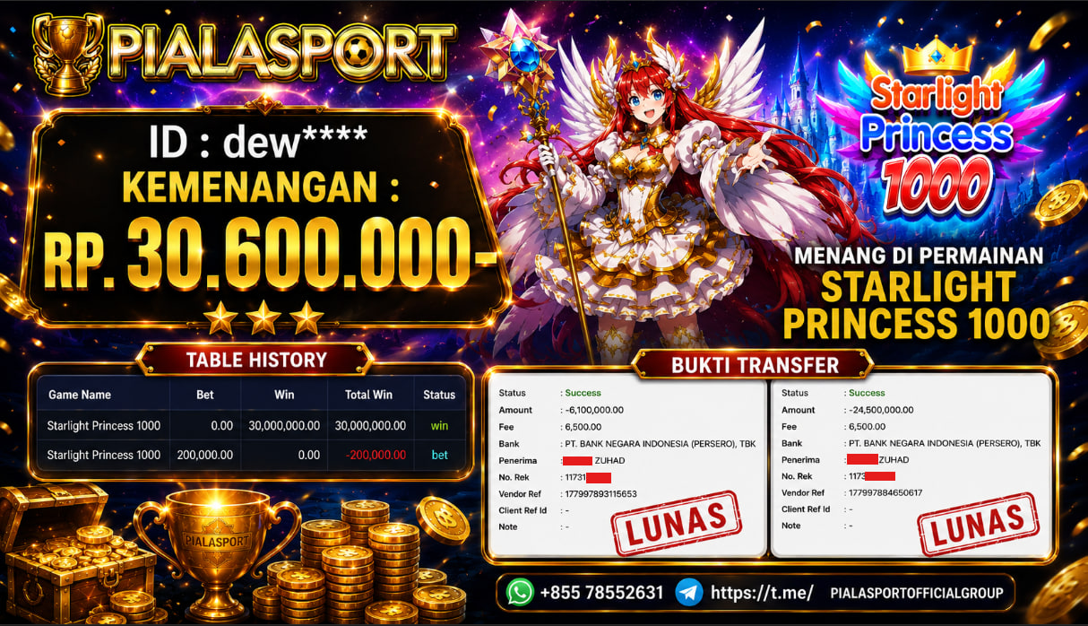 PIALASPORT JACKPOT SLOT STARLIGHT PRINCESS 1000 Rp.30.600.000,- LUNAS