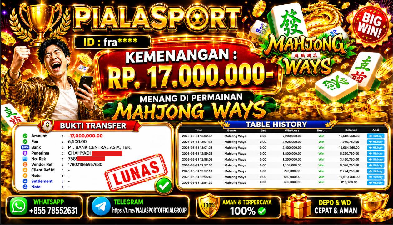 PIALASPORT JACKPOT SLOT MAHJONG WAYS Rp.17.000.000,- LUNAS