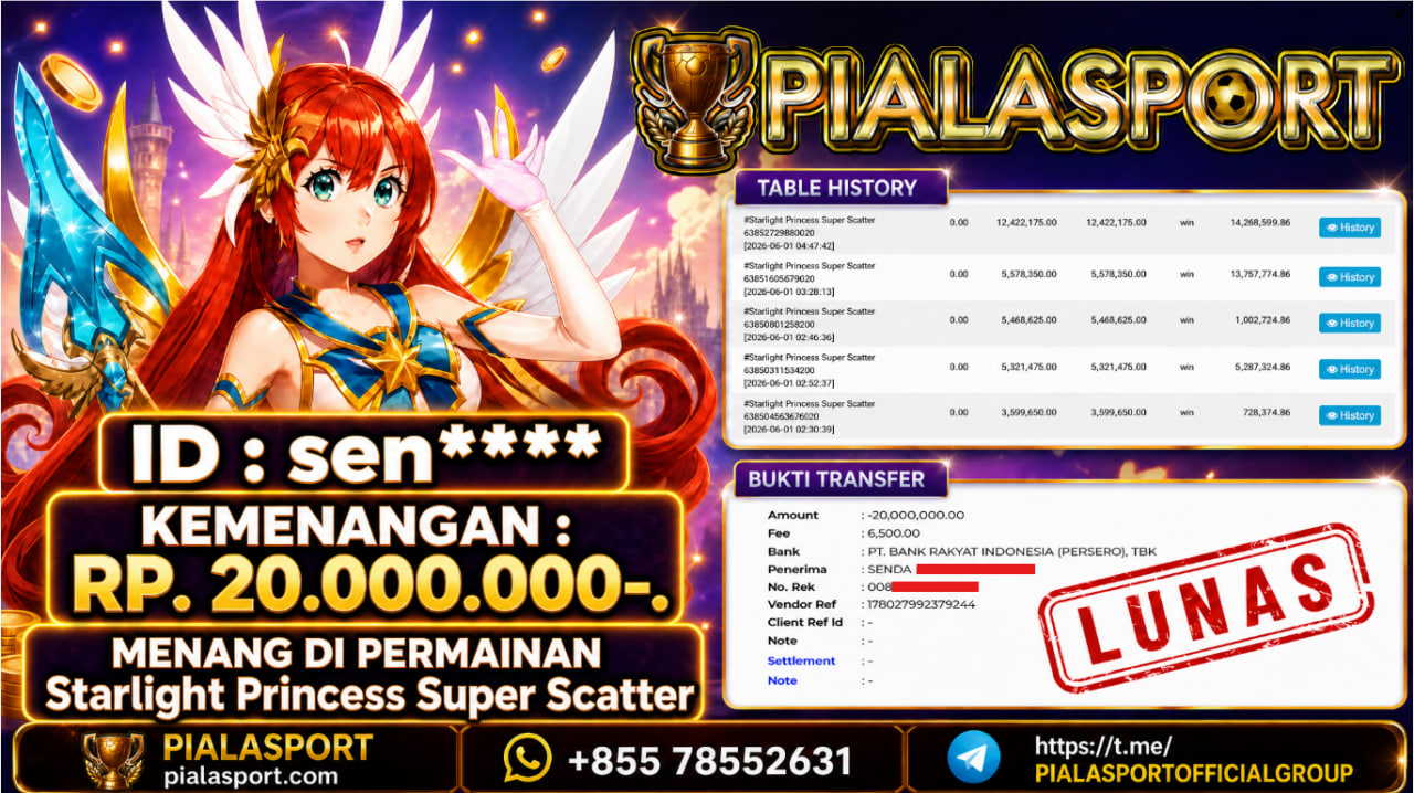 PIALASPORT JACKPOT SLOT STARLIGTH PRINCESS SUPER SCATTER Rp.20.000.000,- LUNAS