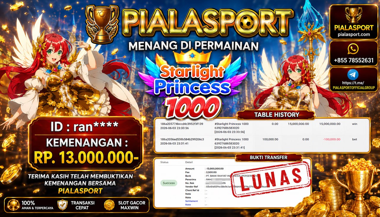 PIALASPORT JACKPOT SLOT STARLIGHT PRINCESS 1000 Rp.13.000.000,- LUNAS