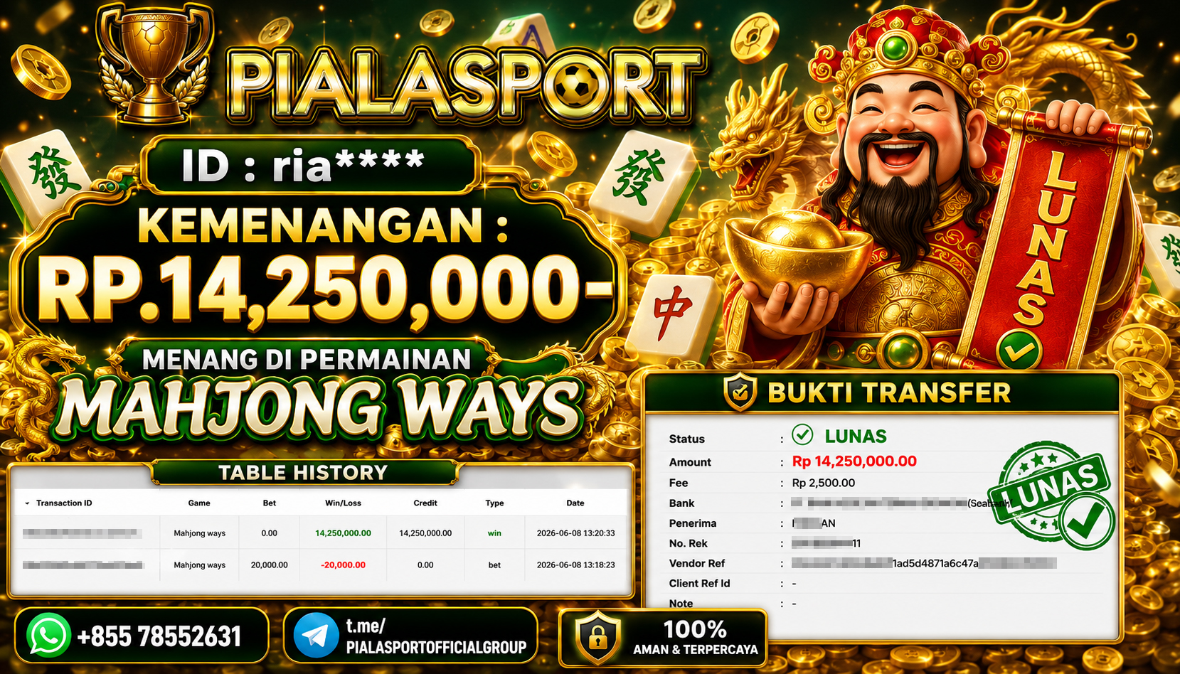 PIALASPORT JACKPOT SLOT MAHJONG WAYS Rp.14.250.000,- LUNAS