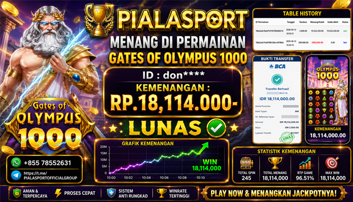 PIALASPORT JACKPOT SLOT GATES OF OLYMPUS 1000 RP.18,114.000-. LUNAS