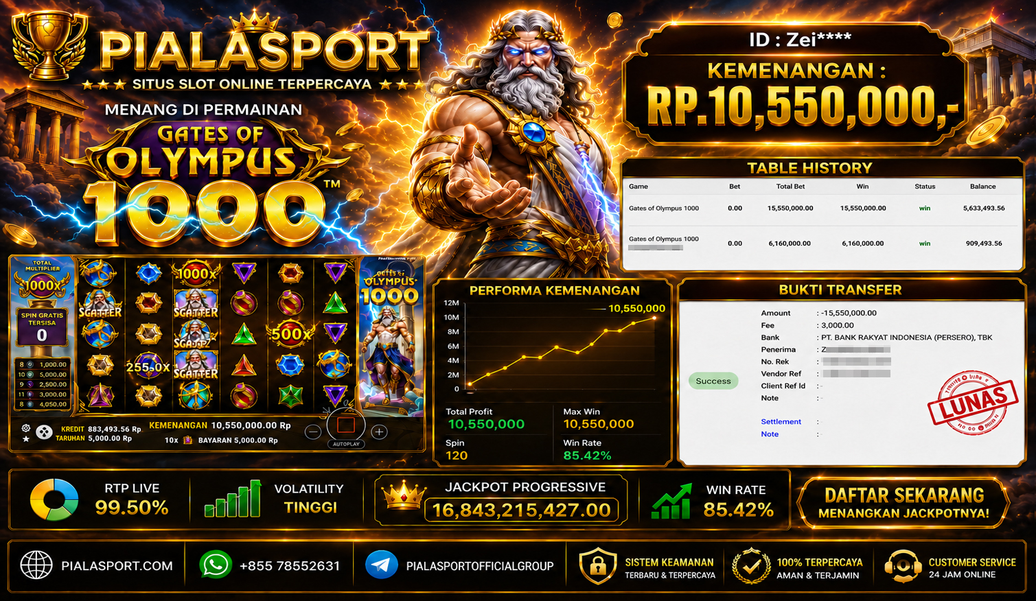 PIALASPORT JACKPOT SLOT GATES OF OLYMPUS 1000' RP.10,550,000,-. LUNAS