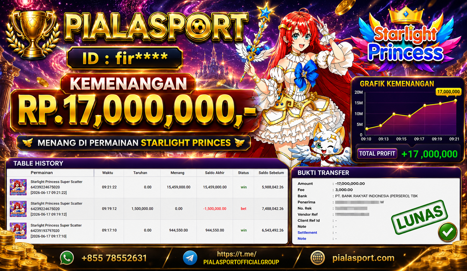 PIALASPORT JACKPOT SLOT STARLIGHT PRINCES RP.17,000,000,-. LUNAS