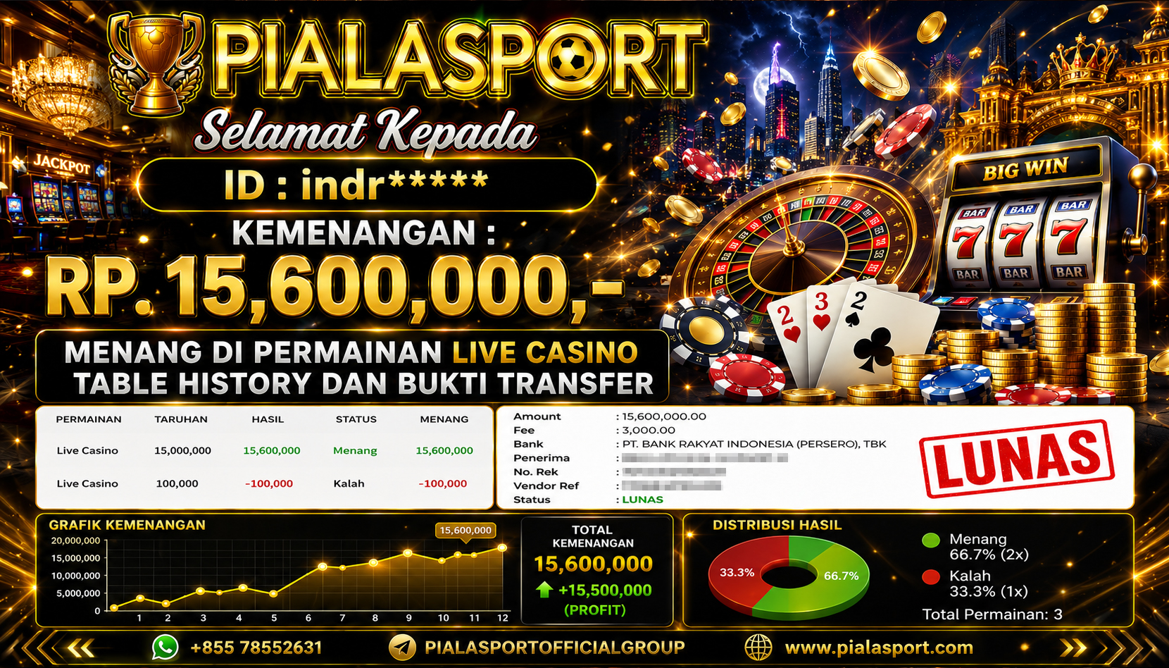 PIALASPORT JACKPOT SLOT LIVE CASINO Rp.15.600.000,- LUNAS
