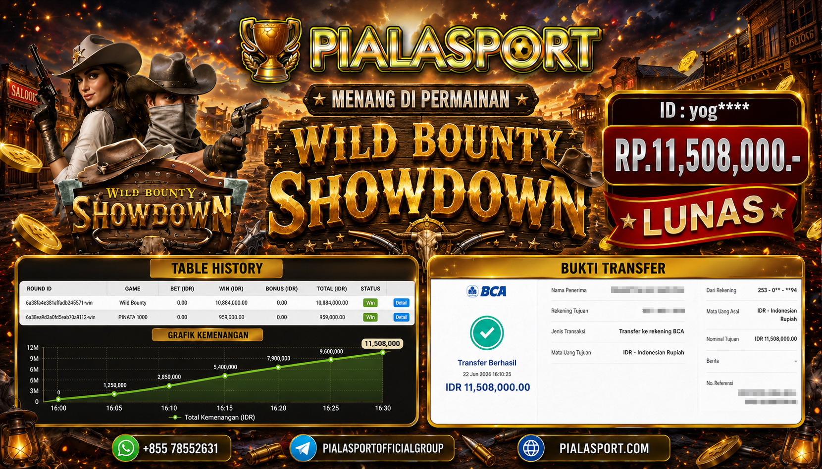 PIALASPORT JACKPOT SLOT WILD BOUNTY SHOWDOWN Rp.11,508,000,- LUNAS