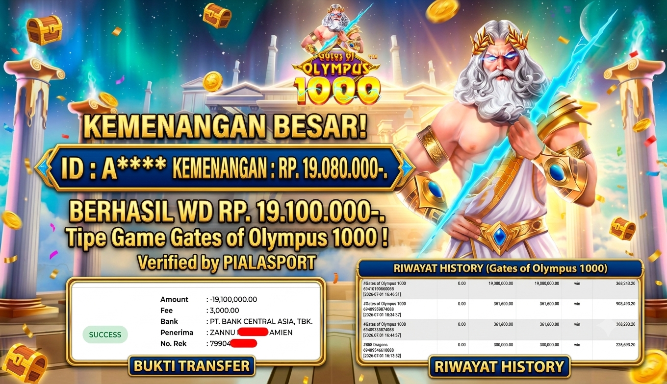 PIALASPORT JACKPOT SLOT Gates of Olympus 1000 Rp.19.100.000, BERHASIL WITHDRAW DIBAYAR LUNAS