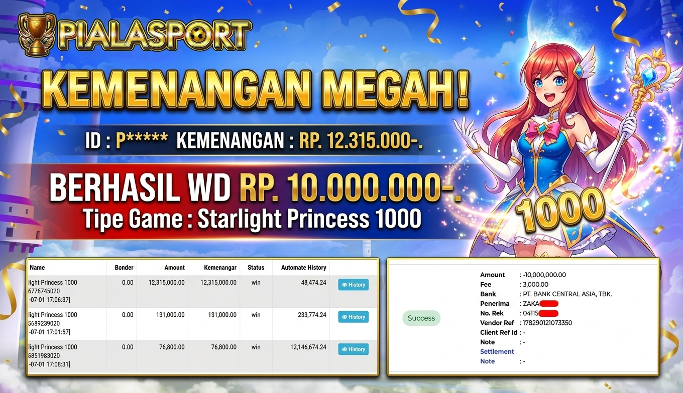 PIALASPORT JACKPOT SLOT Starlight Princess 1000  Rp.10.000.000, BERHASIL WITHDRAW DIBAYAR LUNAS