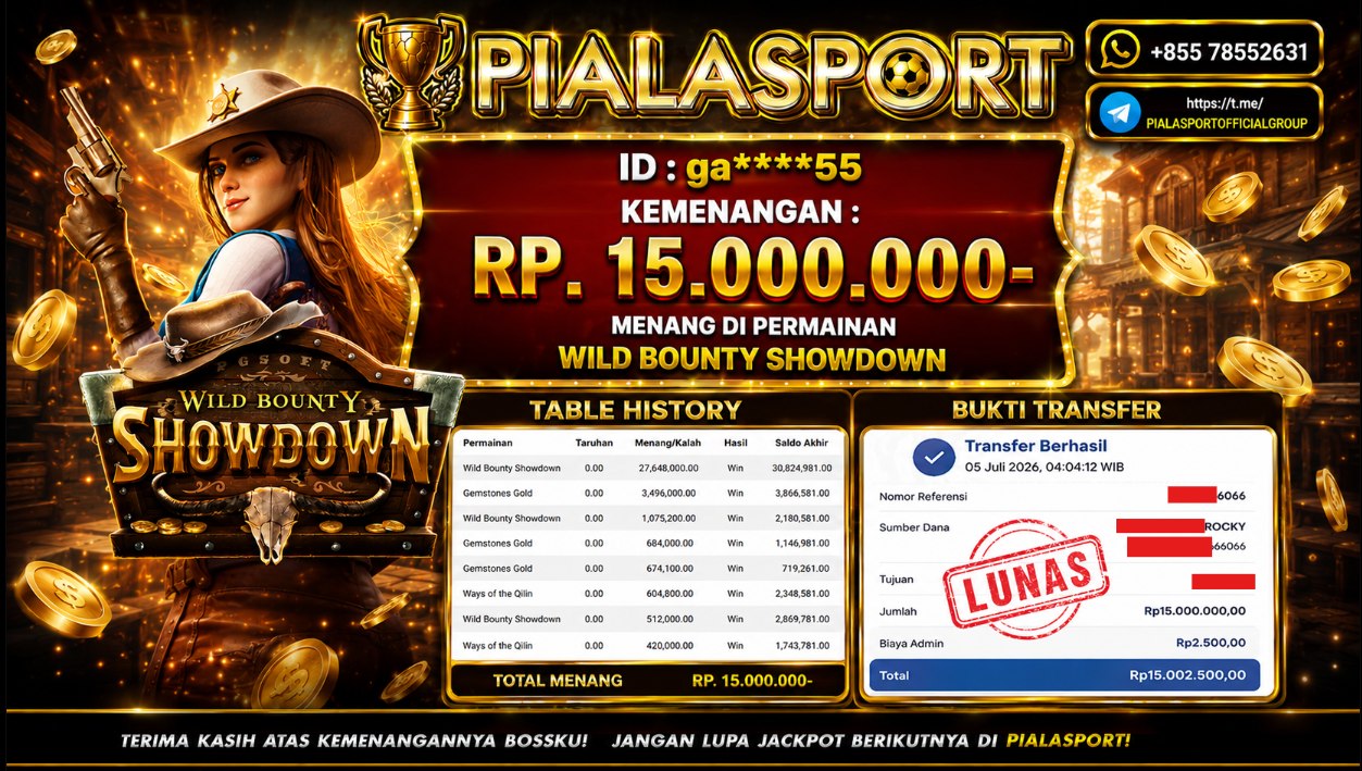 PIALASPORT JACKPOT SLOT WILD BOUNTY SHOWDOWN Rp.15.000.000,- LUNAS