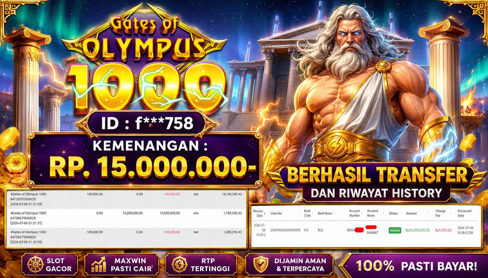PIALASPORT JACKPOT SLOT Gates of Olympus 1000 Rp.16.000.000, BERHASIL WITHDRAW DIBAYAR LUNAS