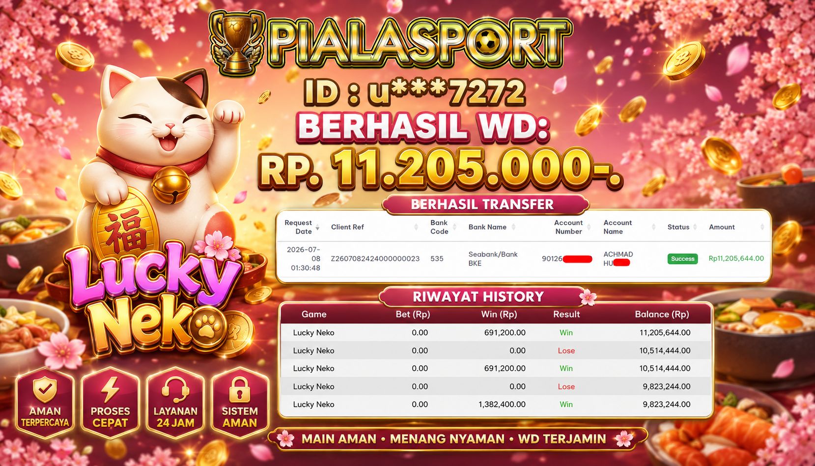 PIALASPORT JACKPOT SLOT LUCKY NEKO Rp.11.205.000, BERHASIL WITHDRAW DIBAYAR LUNAS