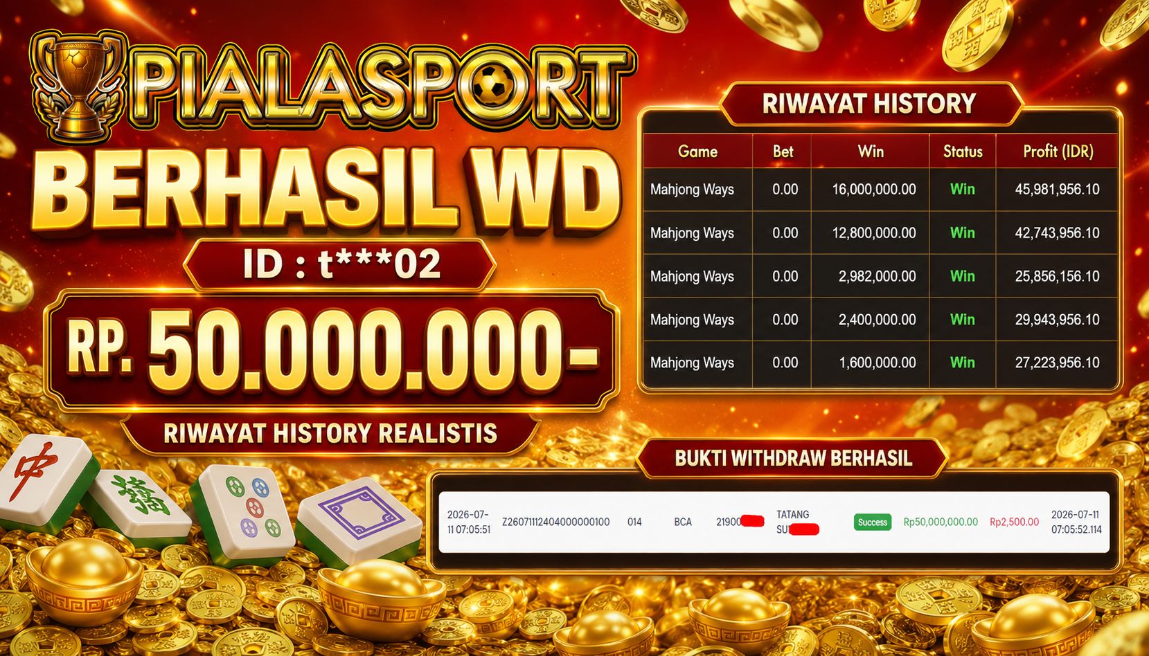 PIALASPORT JACKPOT SLOT Mahjong Ways Table Rp.50.000.000, BERHASIL WITHDRAW DIBAYAR LUNAS