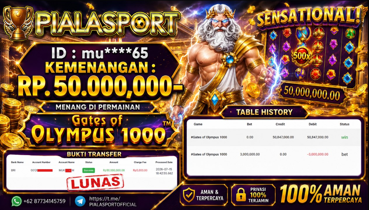 PIALASPORT JACKPOT SLOT GATES OF OLYMPUS 1000 Rp.50.000.000,- LUNAS