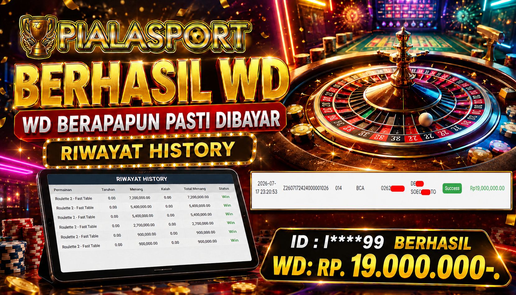 PIALASPORT JACKPOT  'casino roulate Table Rp.19.000.000, BERHASIL WITHDRAW DIBAYAR LUNAS