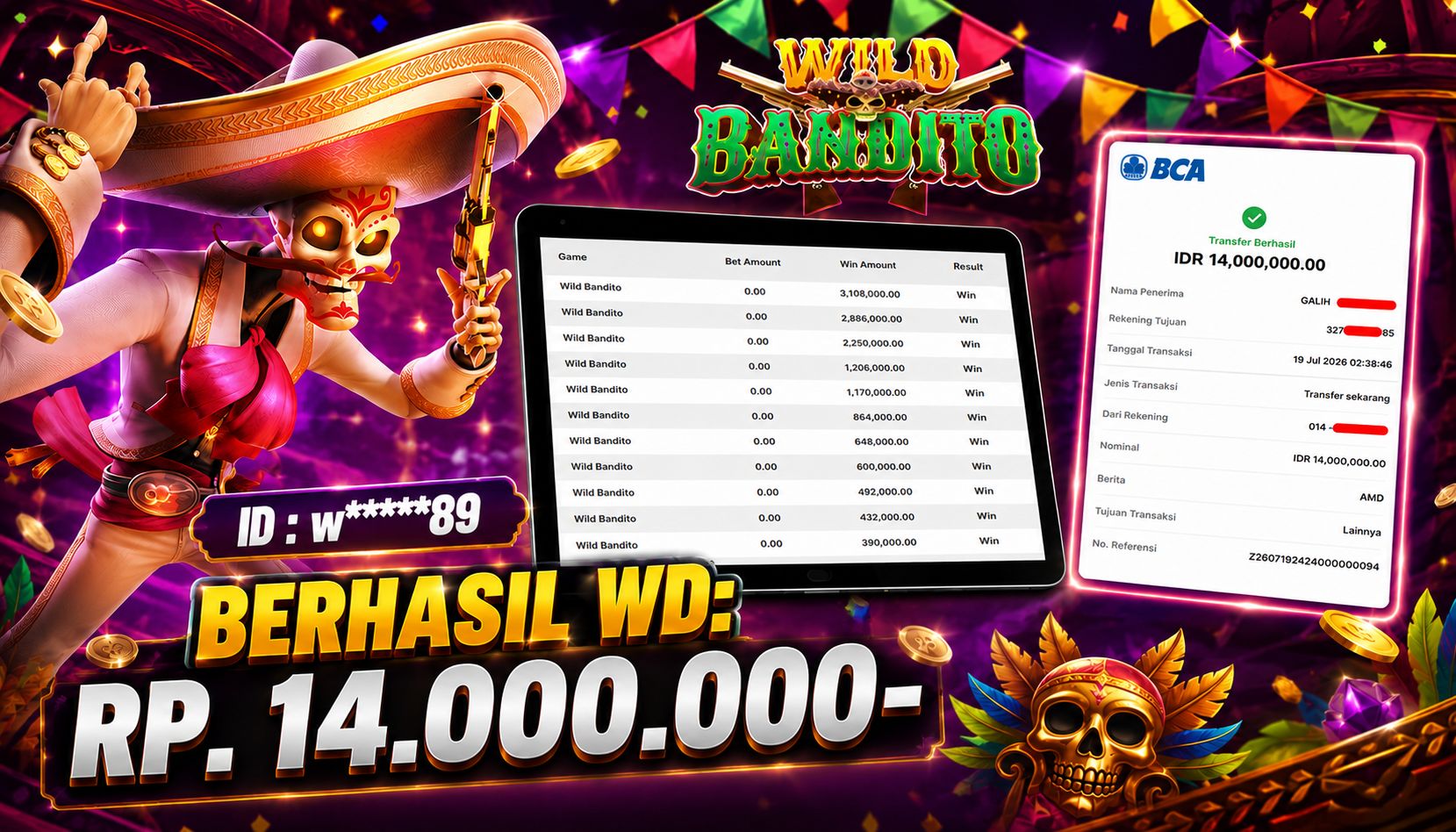 PIALASPORT JACKPOT  'WILD BANDITO Table Rp.14.000.000, BERHASIL WITHDRAW DIBAYAR LUNAS