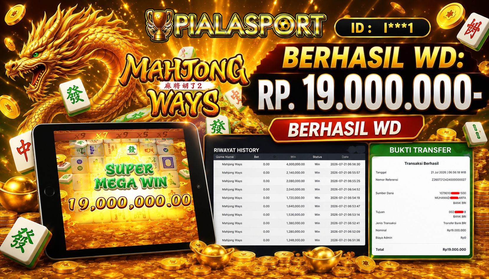 PIALASPORT JACKPOT  SLOT 'mahjong ways Table Rp.19.000.000, BERHASIL WITHDRAW DIBAYAR LUNAS