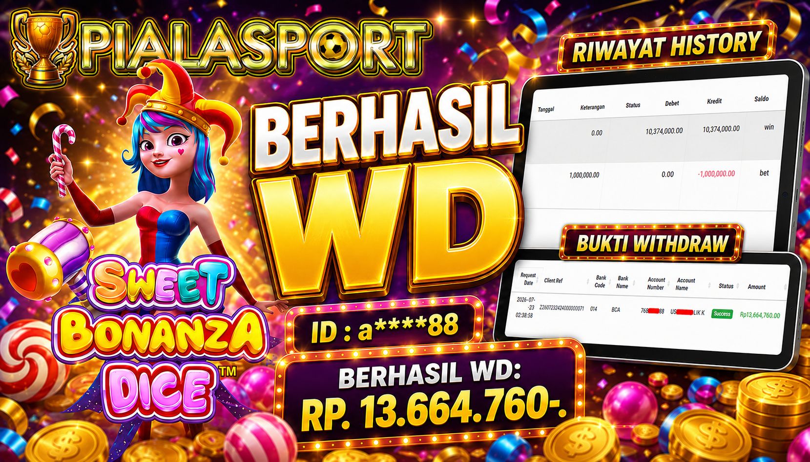 PIALASPORT JACKPOT SLOT BONANZA DICE Rp.13.664.760, BERHASIL WITHDRAW DIBAYAR LUNAS