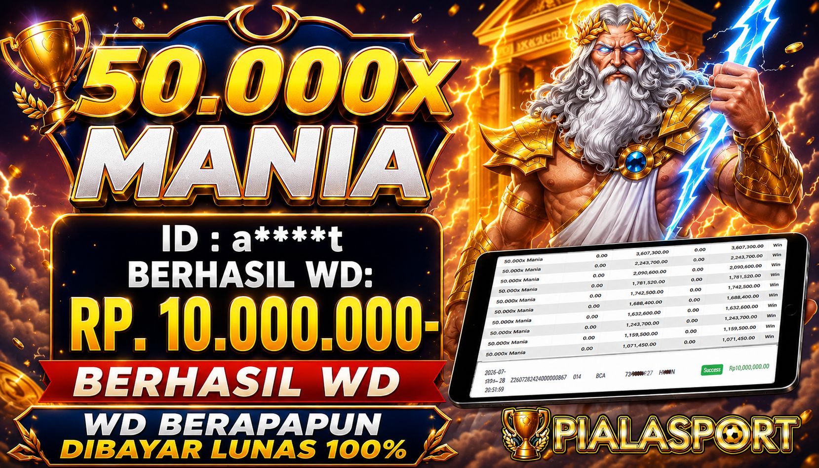 PIALASPORT JACKPOT  'olympus 50.000x Mania Table Rp.10.000.000, BERHASIL WITHDRAW DIBAYAR LUNAS