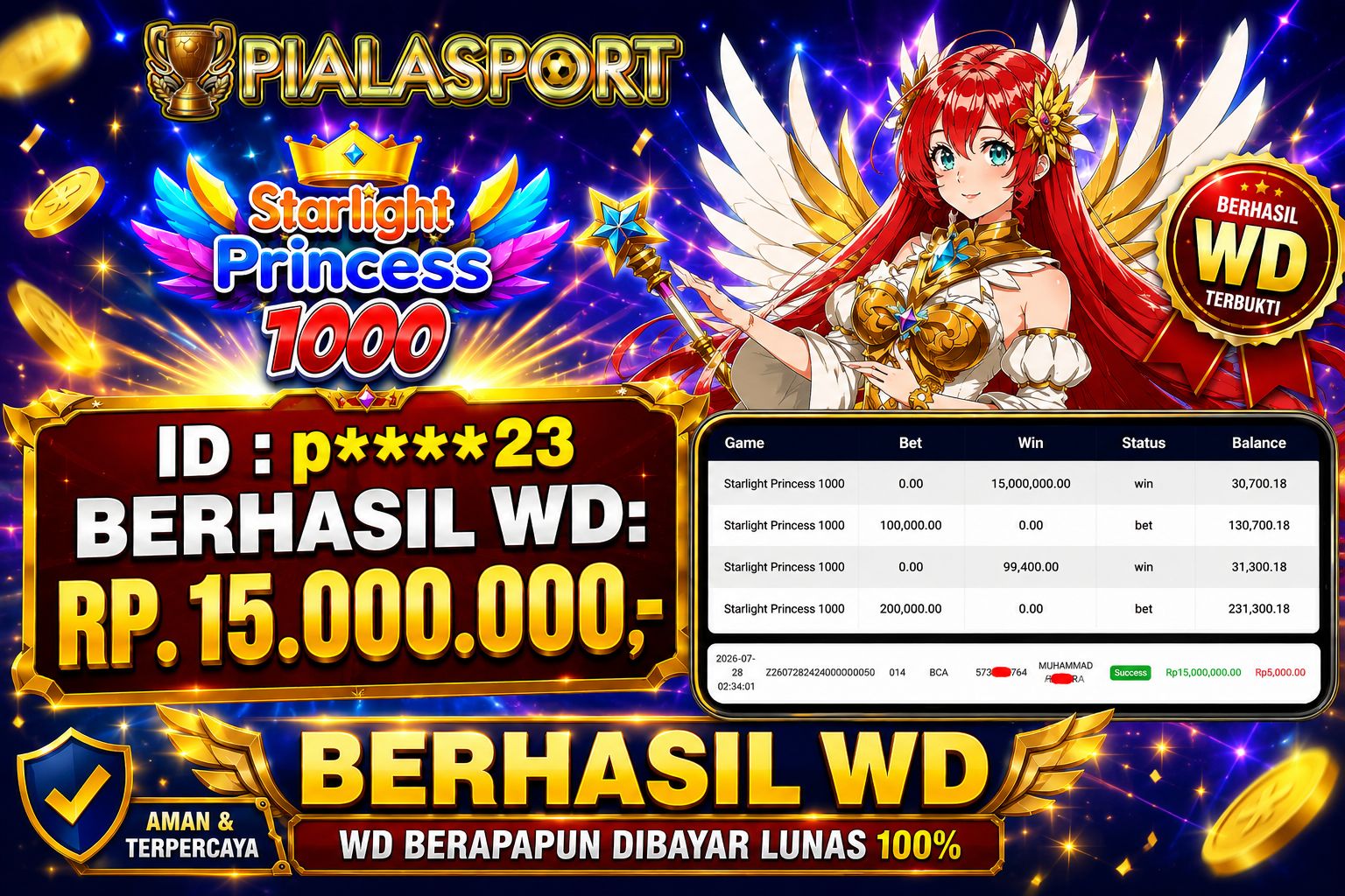 PIALASPORT JACKPOT SLOT Starlight Princess 1000 Rp.15,000,000,- LUNAS