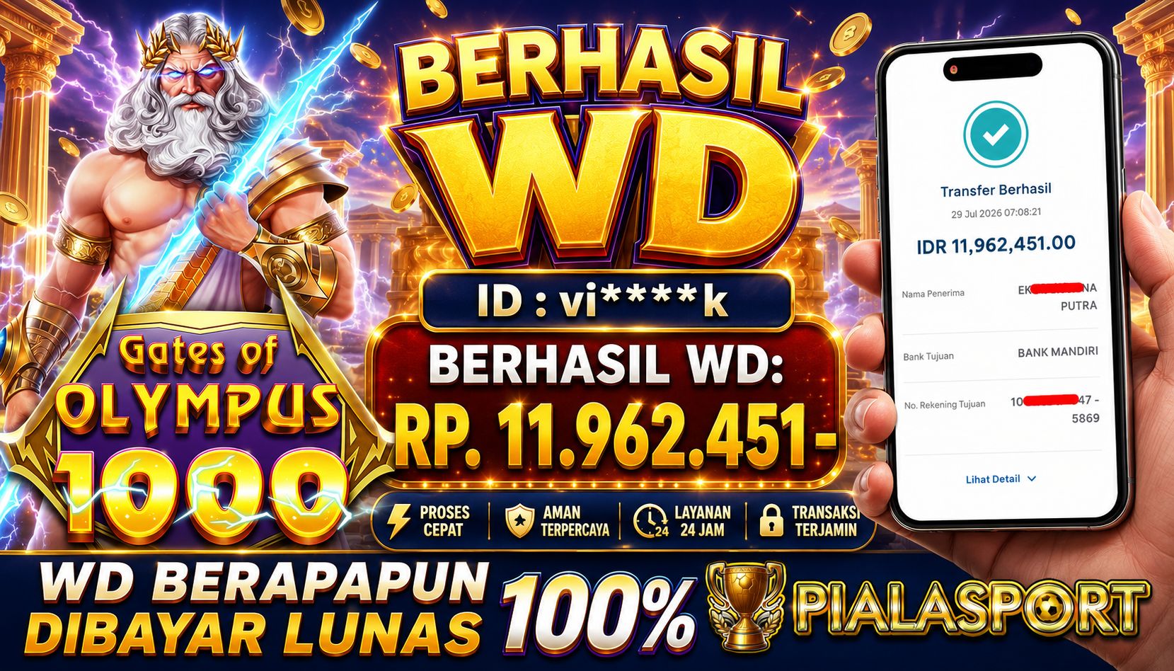 PIALASPORT JACKPOT  'Gates of Olympus 1000 Table Rp.11.962.451, BERHASIL WITHDRAW DIBAYAR LUNAS