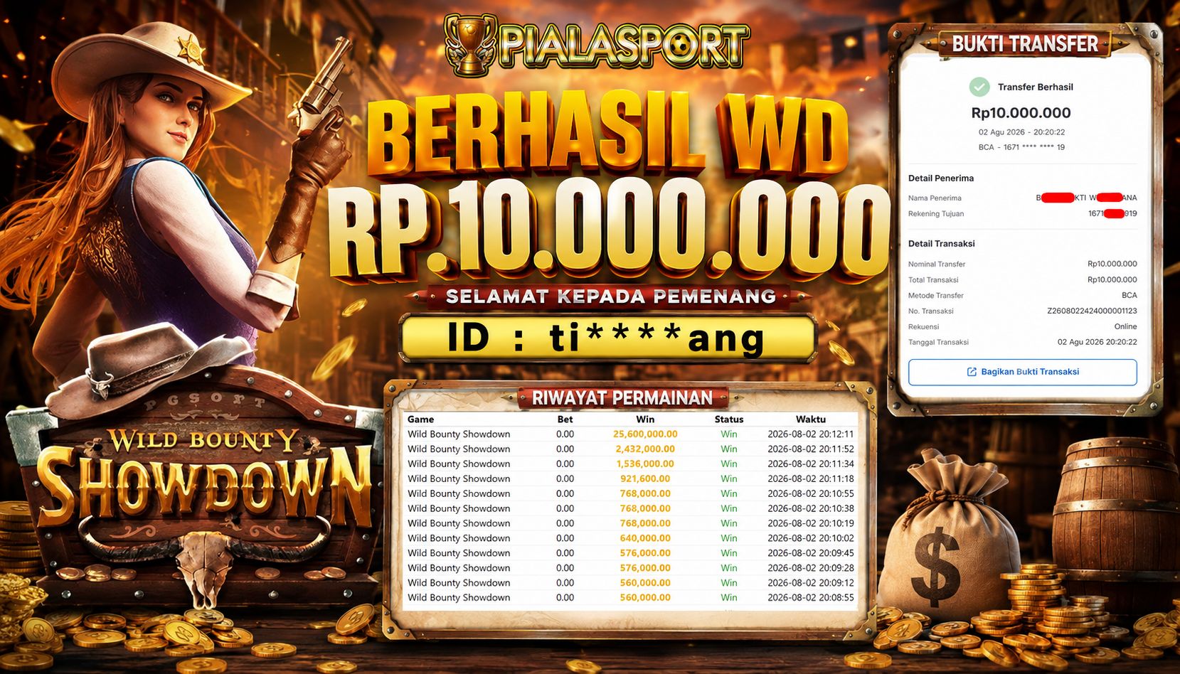PIALASPORT JACKPOT  'Wild Bounty Showdown  Rp.10.000.000, BERHASIL WITHDRAW DIBAYAR LUNAS