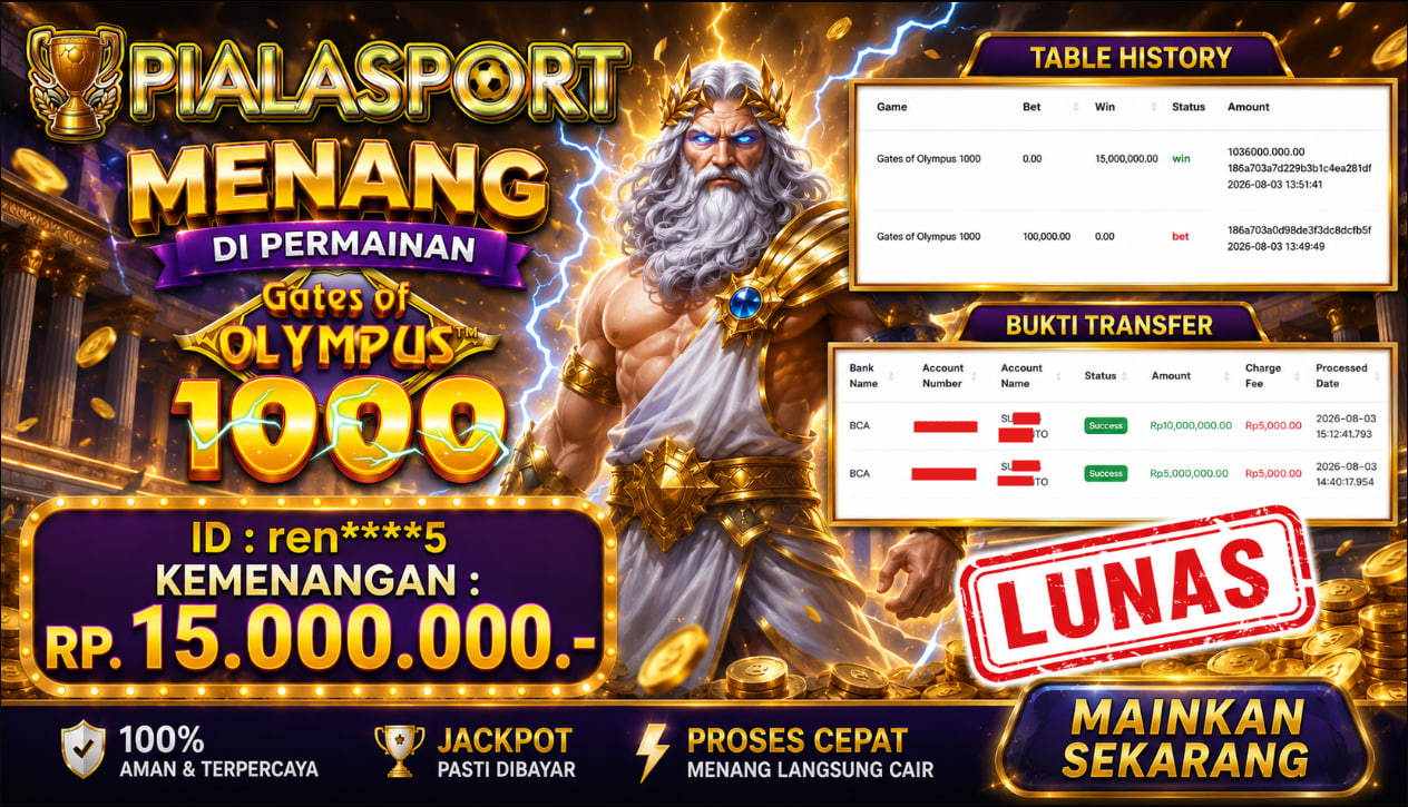 PIALASPORT JACKPOT SLOT GATES OF OLYMPUS 1000 Rp.15.000.000,- LUNAS