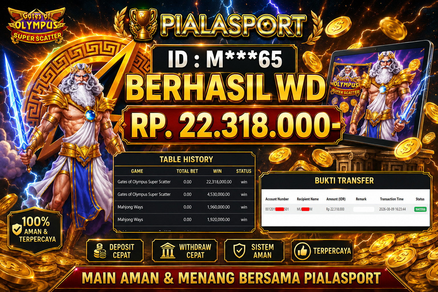 PIALASPORT JACKPOT  'Gates of Olympus Super Scatter Table Rp.22.318.000, BERHASIL WITHDRAW DIBAYAR LUNAS