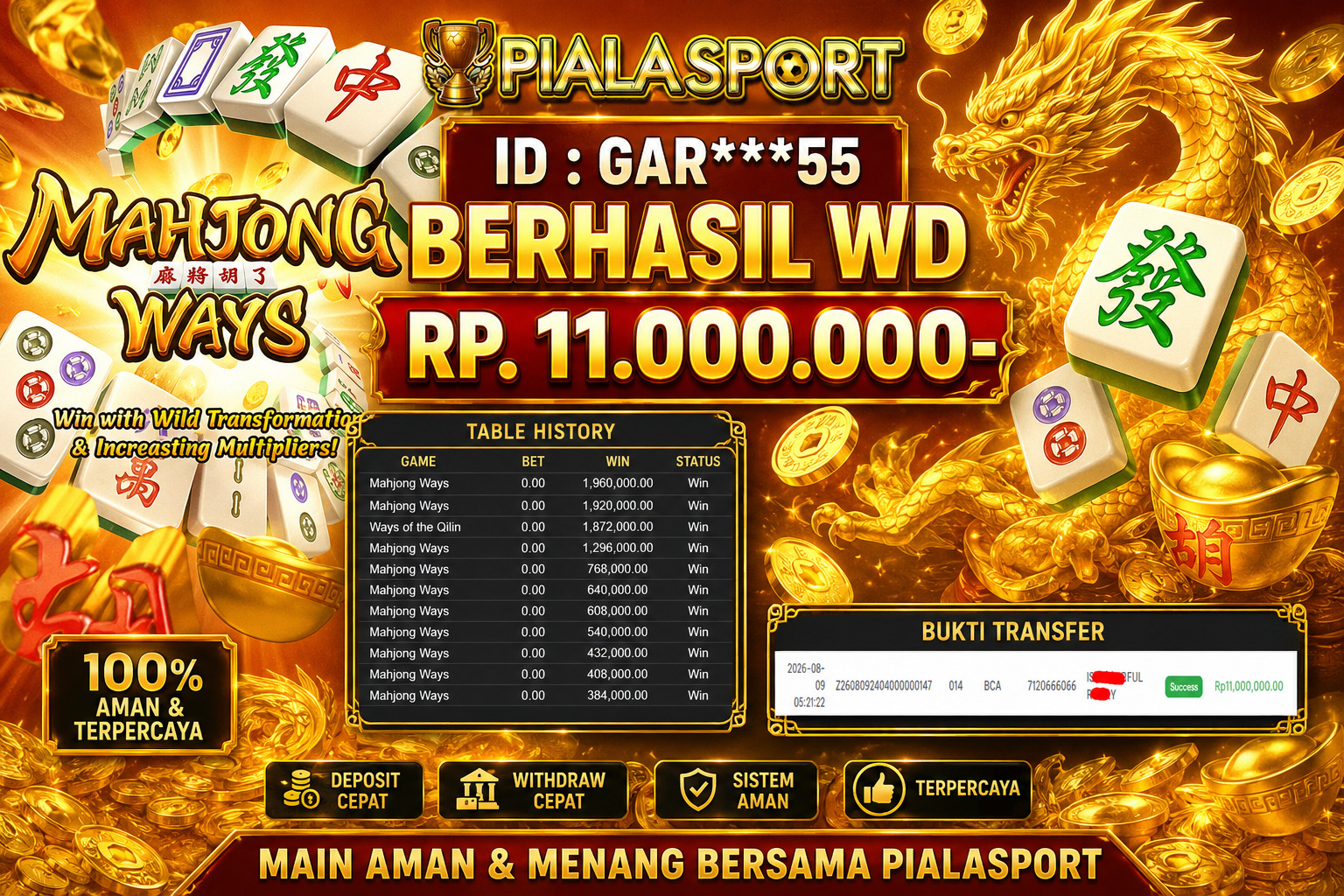 PIALASPORT JACKPOT  'Mahjong Ways Table Rp.11.000.000, BERHASIL WITHDRAW DIBAYAR LUNAS