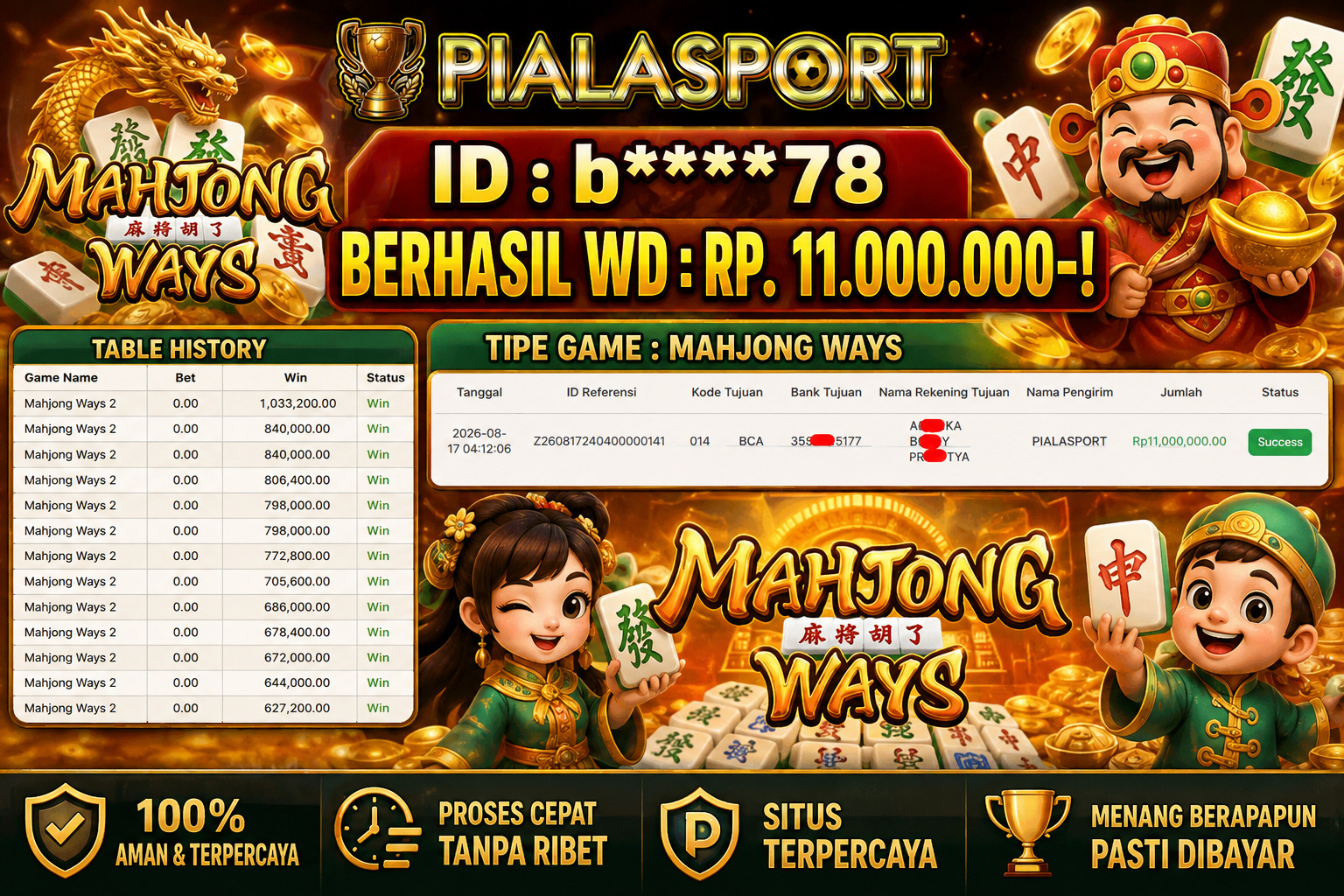 PIALASPORT JACKPOT  'mahjong ways Table Rp.11.000.000, BERHASIL WITHDRAW DIBAYAR LUNAS