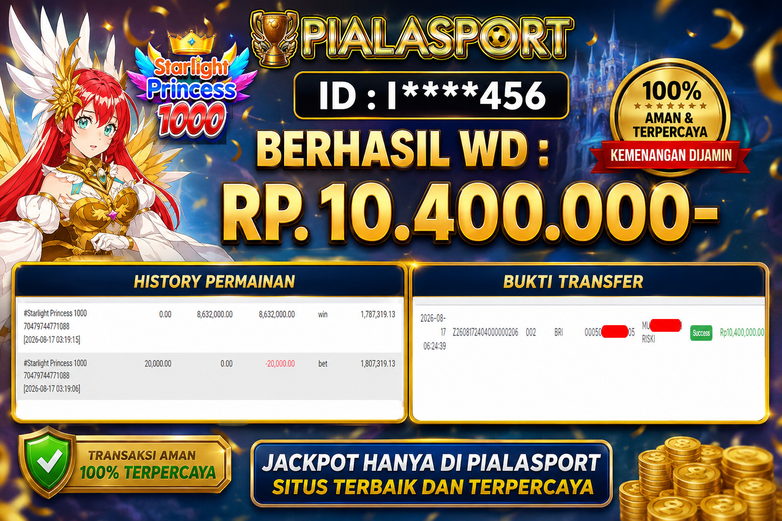 PIALASPORT JACKPOT  'Starlight Princess 1000 Rp.10.400.000, BERHASIL WITHDRAW DIBAYAR LUNAS