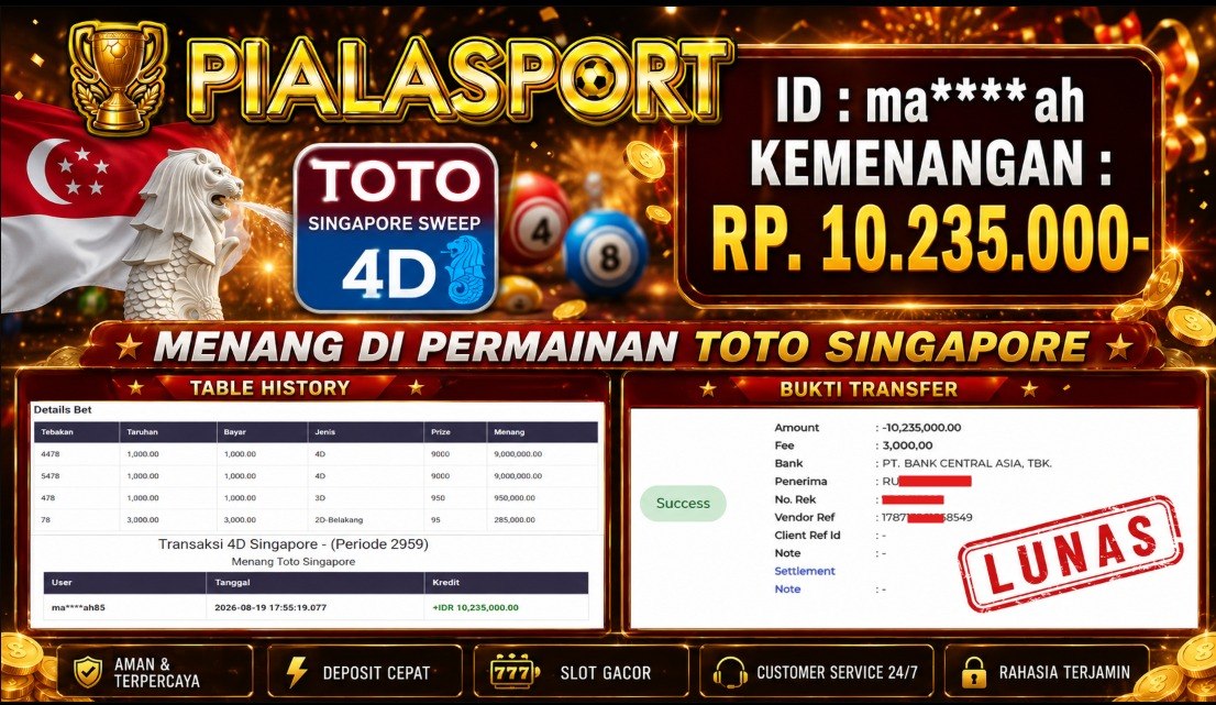 PIALASPORT JACKPOT SLOT TOTO SINGAPORE SCATTER Rp.10.235.000,- LUNAS