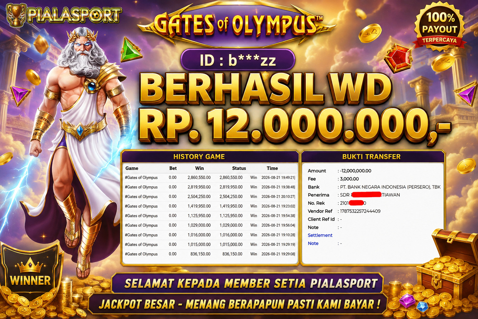 PIALASPORT JACKPOT ''Gates of Olympus Rp.12.000.000, BERHASIL WITHDRAW DIBAYAR LUNAS