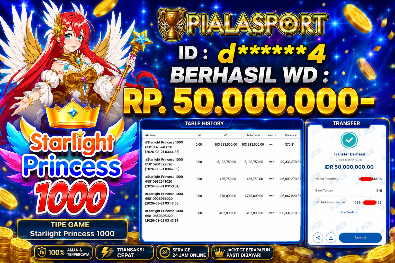 PIALASPORT JACKPOT 'Starlight Princess 1000 Rp.50.000.000, BERHASIL WITHDRAW DIBAYAR LUNAS