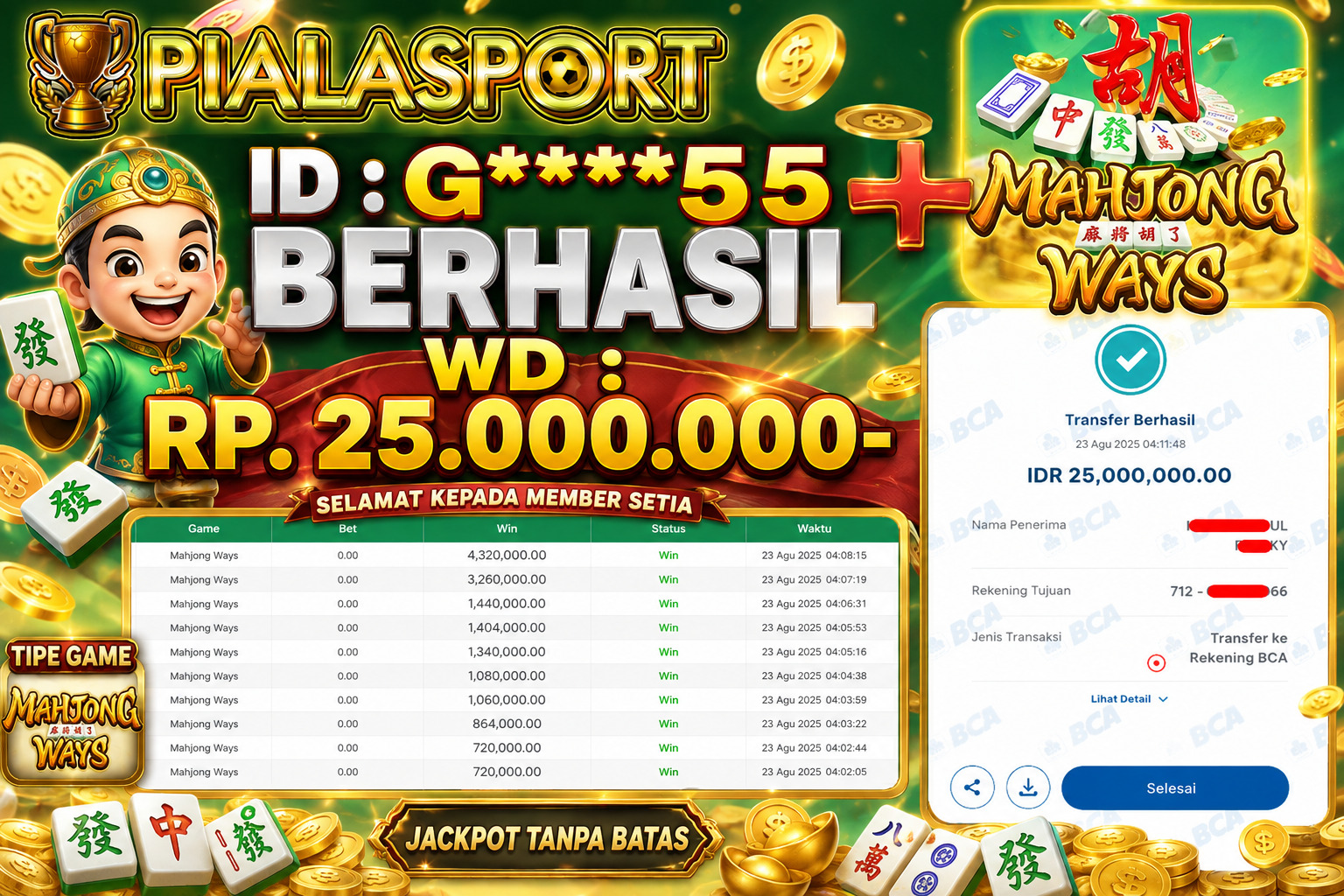 PIALASPORT JACKPOT SLOT Mahjong Ways Rp.25.000.000, BERHASIL WITHDRAW DIBAYAR LUNAS