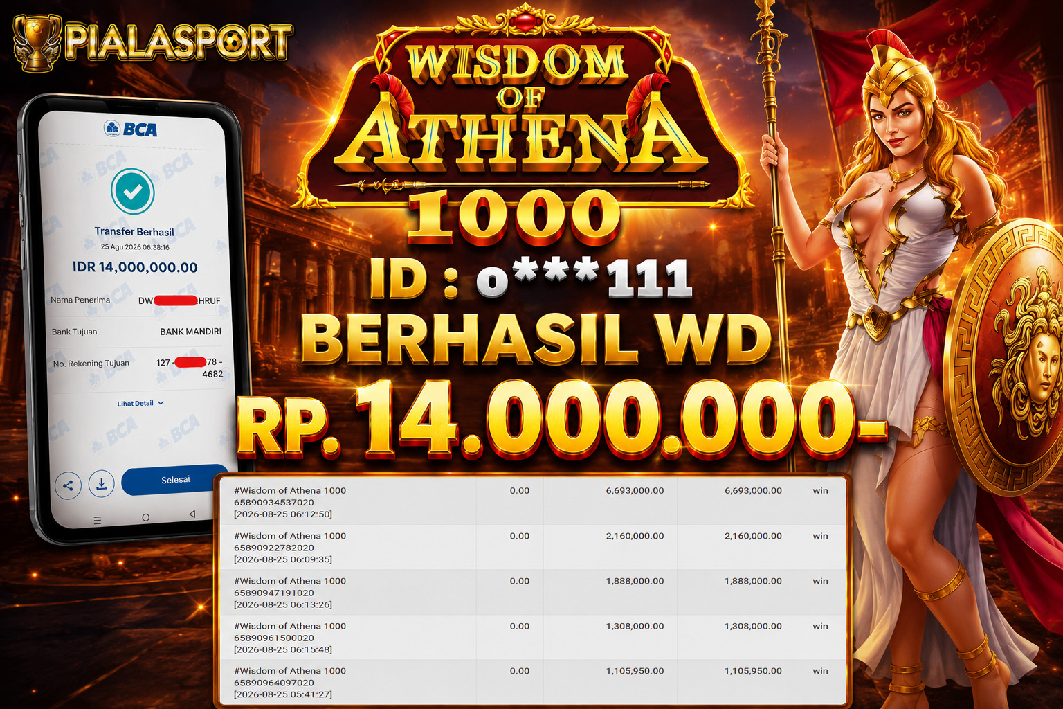 PIALASPORT JACKPOT 'Wisdom of Athena 1000 Rp.14.000.000, BERHASIL WITHDRAW DIBAYAR LUNAS