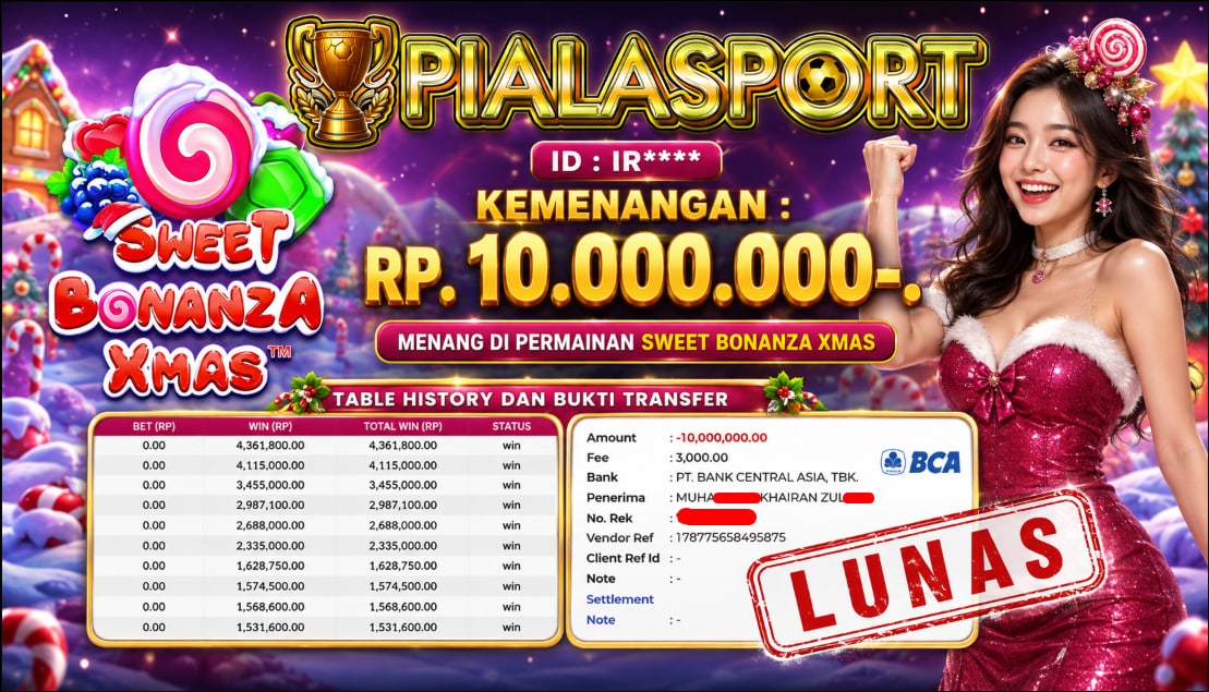 PIALASPORT JACKPOT SLOT SWEET BONANZA XMAS Rp.10.000.000,- LUNAS