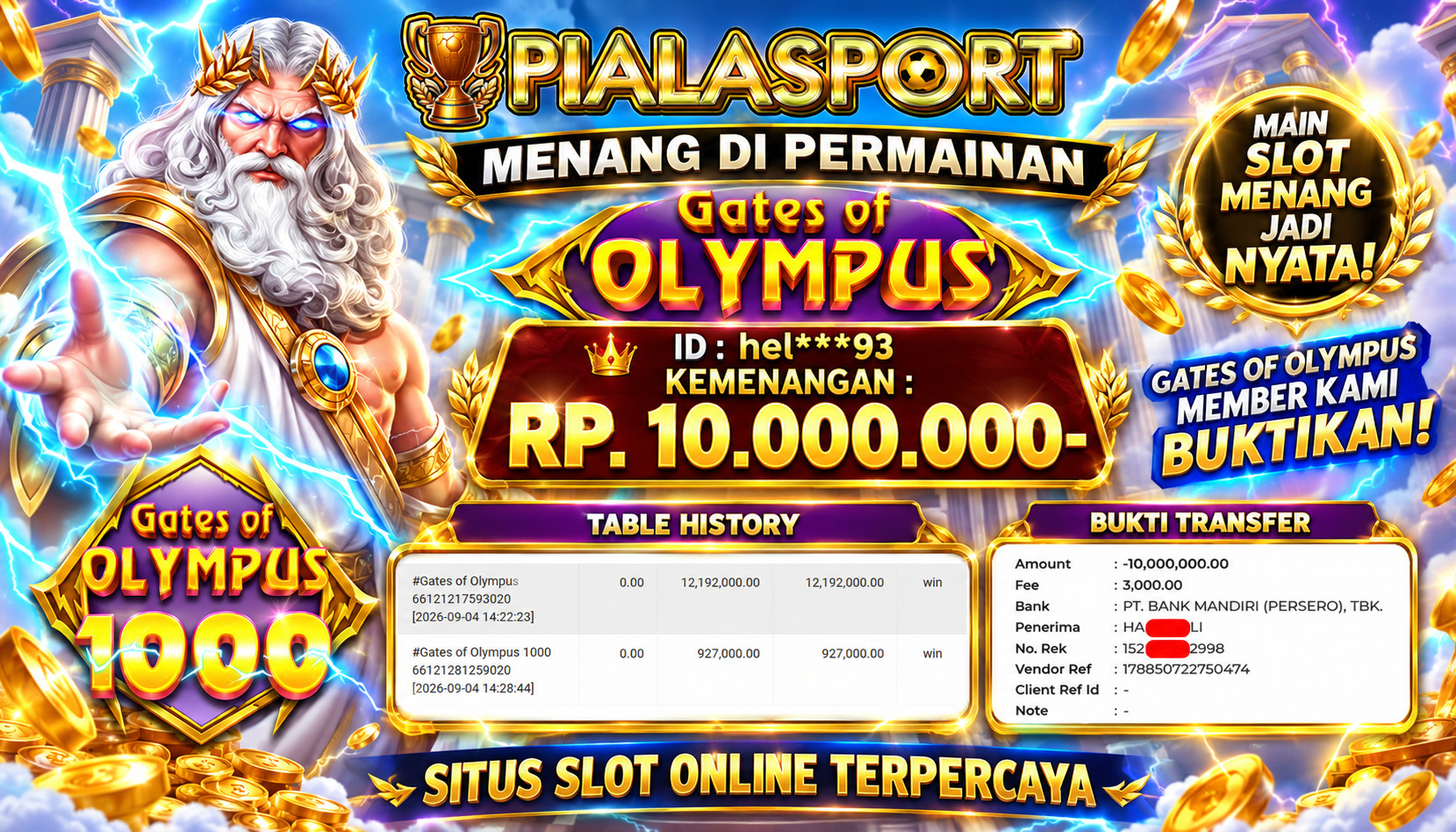 PIALASPORT JACKPOT  ''Gates of Olympus Rp.10.000.000, BERHASIL WITHDRAW DIBAYAR LUNAS